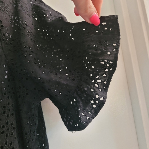 Madewell black eyelet ruffle sleeve shirt - Picture 4 of 7